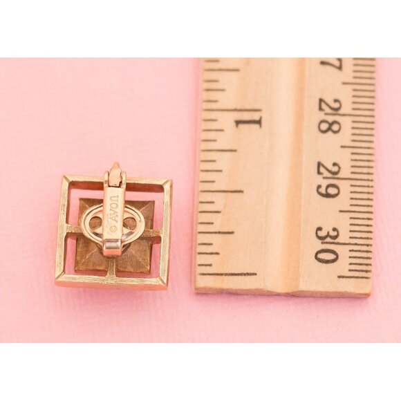 Vintage Gold Tone Box Diamond Clip On Earrings | Avon H9 - Picture 3 of 3